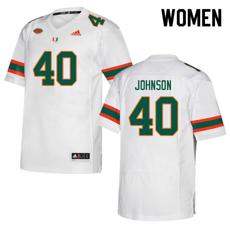 Women #40 Caleb Johnson Miami Hurricanes College Football Jerseys Sale-White - Click Image to Close